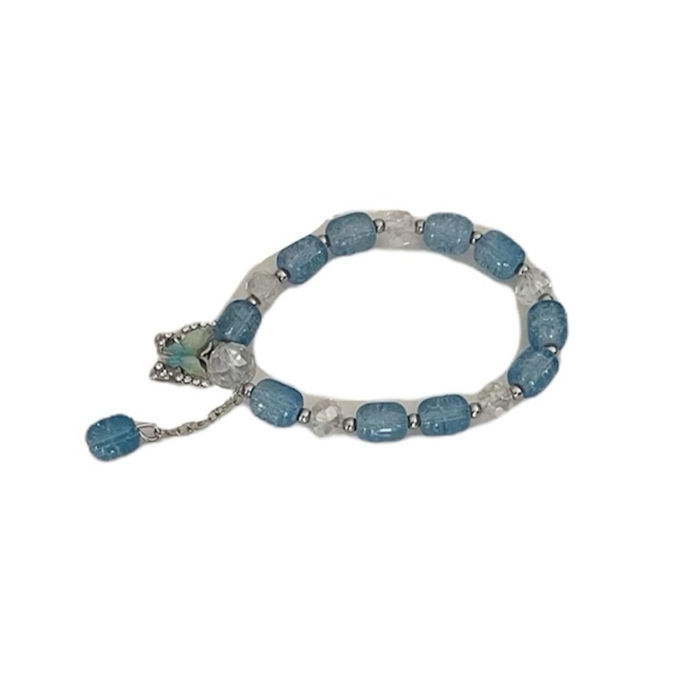 Blue and Clear Beaded Stretch Small Bracelet with Butterfly Charm - Picture 5 of 17